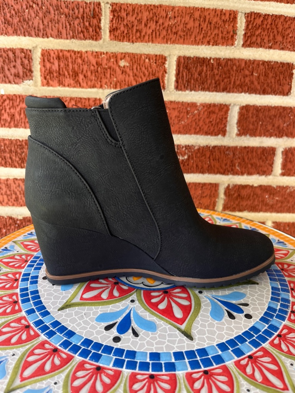 Soul Naturalizer Haley Womens 8 Black Wedge Booties Zipper Faux Leather Vegan